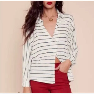 We The Free Can't Fool Me Nautical Stripe Navy Blue Long Sleeve Tee XS